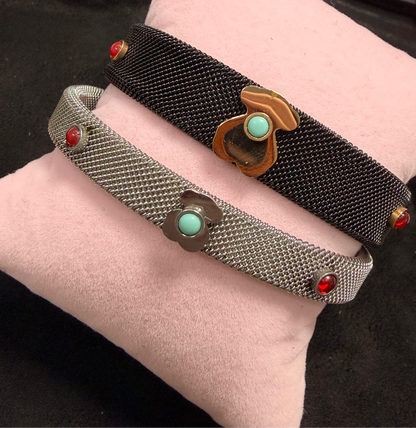 T BANGLE BLACK AND SILVER