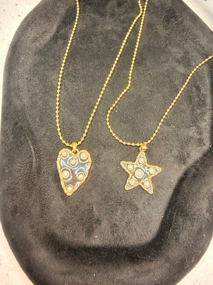 Heart and Star with Pearls  Necklace