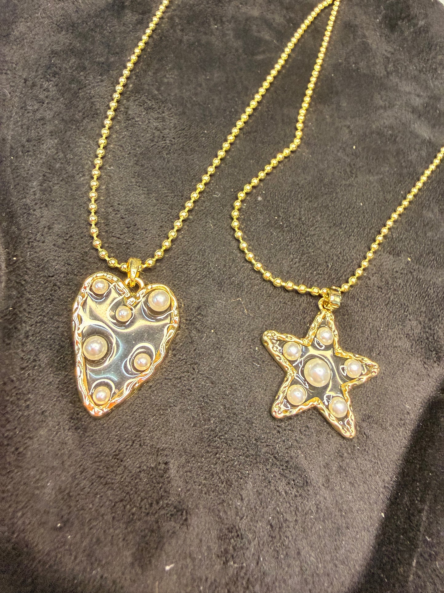 Heart and Star with Pearls  Necklace