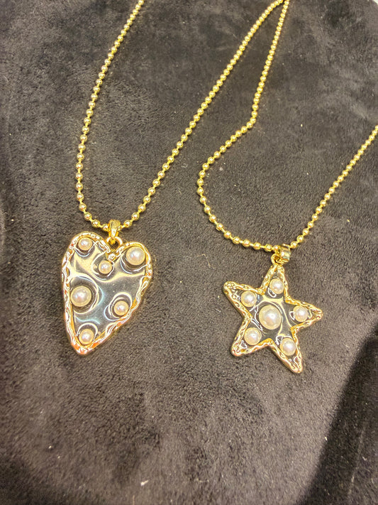 Heart and Star with Pearls  Necklace